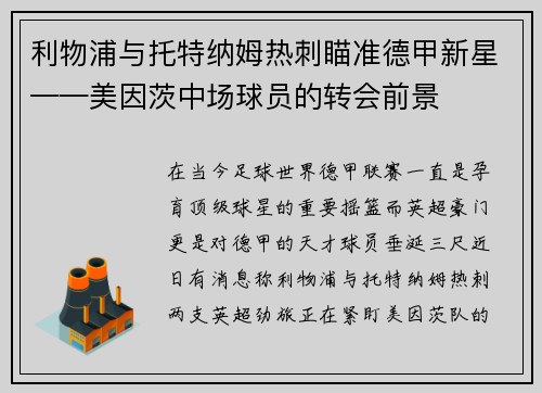 利物浦与托特纳姆热刺瞄准德甲新星——美因茨中场球员的转会前景